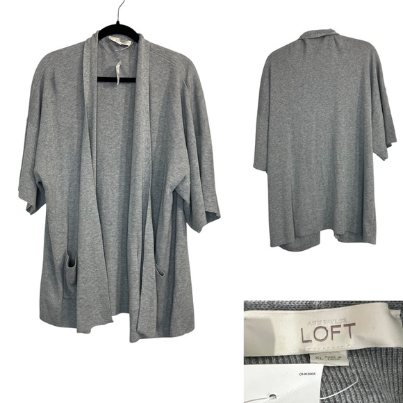 LOFT Cardigan sweater sz XL Heather Gray Draped 3/4 sleeve - Picture 1 of 6